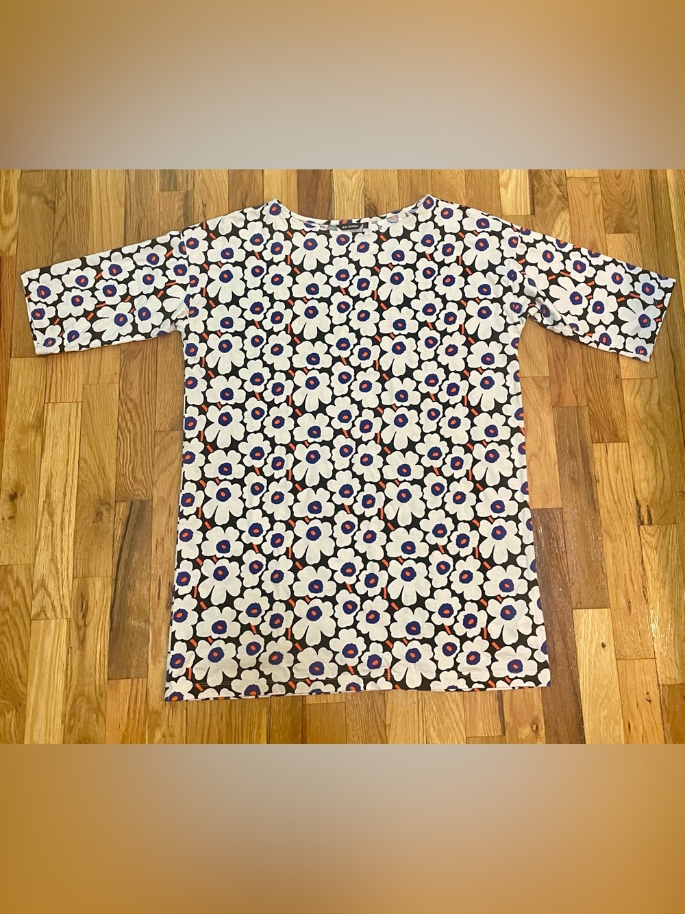 Marimekko Unikko Poppy Print 100% Cotton 3/4 Sleeve Tunic Top Sz M